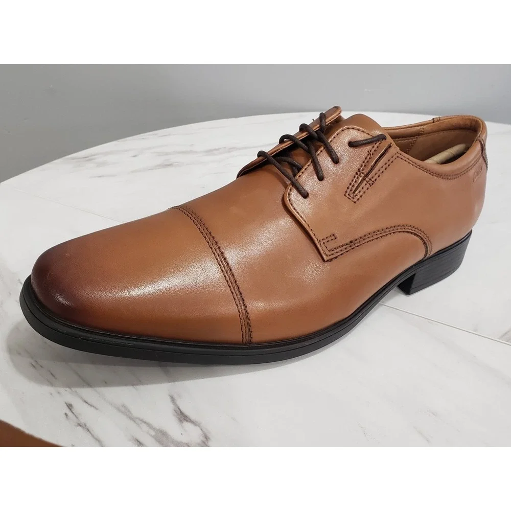 NEW NO BOX Mens sz 14 Clarks Tilden Dark Tan Leather Cap Toe Dress Shoes Oxfords
